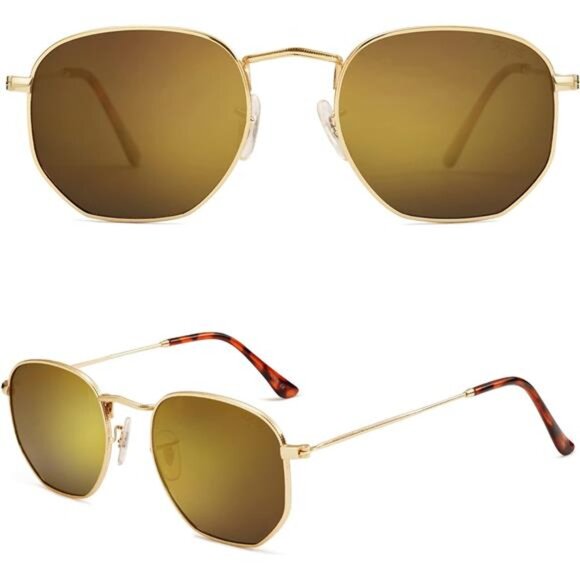 Polarized Sunglasses for Women Men Small Hexagonal Polygon Mirrored Lens main image 2